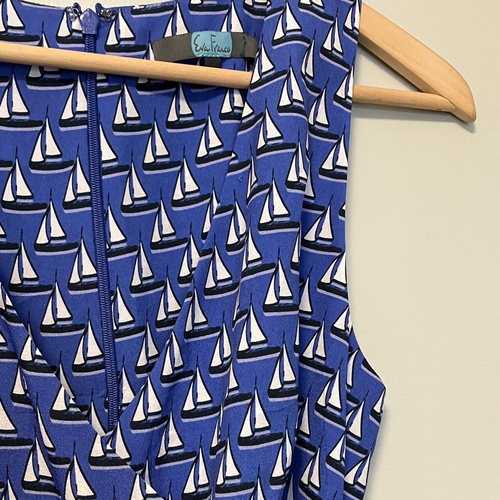 Eva Franco Anthropologie Blue Sailboat Print Maxi Leg Jumpsuit - Picture 6 of 8